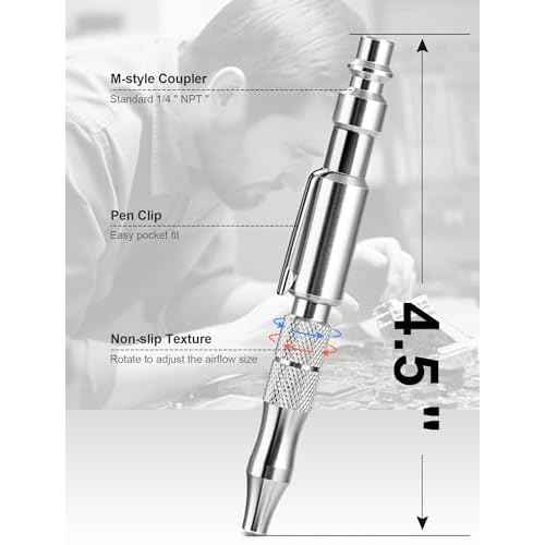 2-Packs Adjustable Pocket Air Blow Gun, Industrial Style "M" 1/4 Inches Quick Plug, 150 PSI Max Portable Air Blower Pen for Dust Cleaning