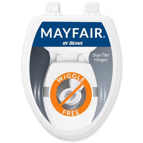 Mayfair Linden Slow Close Elongated Toilet Seat - Heavy Duty Wood, White, Easy Install