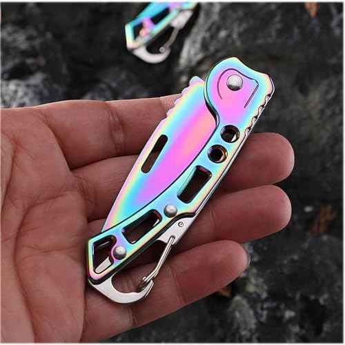 2 Pack Pocket Knife (Multicolored Titanium) with Key Ring Easy To Everyday Carry, Folding Knife Self-Defense
