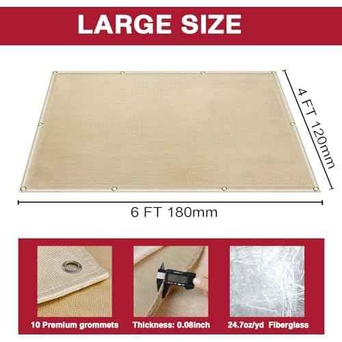 Welding Blanket - Heavy Duty Fiberglass Fireproof Blanket 2 Pack 4 x 6 inch 1022¡ÆF Heat Resistant Flame Retardant Protective Mat High Temp Insulation Fabric Blanket for Soldering Brazing Grill