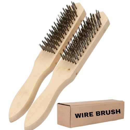 Steel Wire Brush Pack of 2 - Beechwood Handle Wire Brushes - Heavy Duty Steel Bristle Cleaning Brush for Rust, Paint & Welding Slag Removal - Durable Metal Cleaning Tool