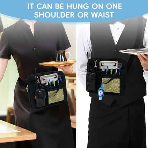 Versatile Server Waist Apron, Adjustable Money Pouch Bag, Waiter Restaurant Serving Apron Bag for Cooking, Bistro, Kitchen (Black)