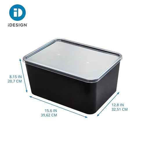 iDesign Storage Bin with Lid & Wall Mount Bracket, The Wallspace Collection ? 16" x 12" x 8", Clear Bin