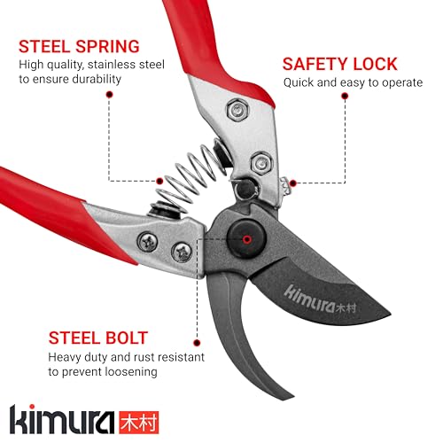 Kimura 8-Inch Pro Bypass Pruning Shears Japanese SK5 Steel Garden Clippers
