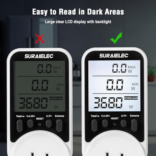 SURAIELEC Digital Power Meter 90-250V Watt & Energy Usage Monitor