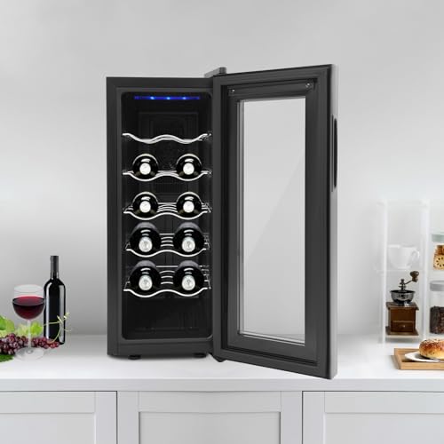 12 Bottle Wine Cooler Refrigerator with Glass Door & Digital Temp Control