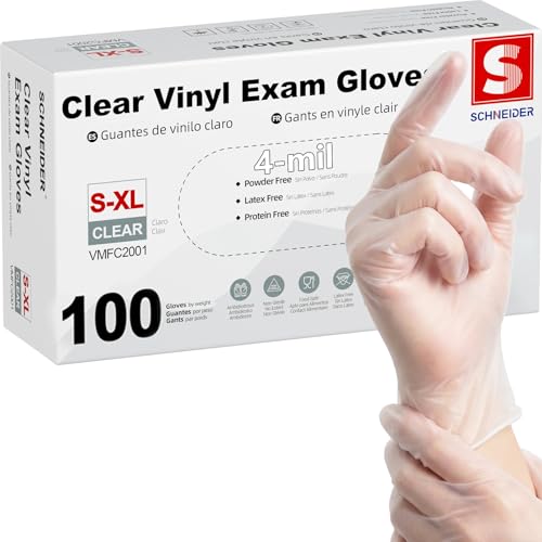 Schneider Medium Latex-Free Vinyl Exam Gloves 4 Mil, Disposable, 100 Pack