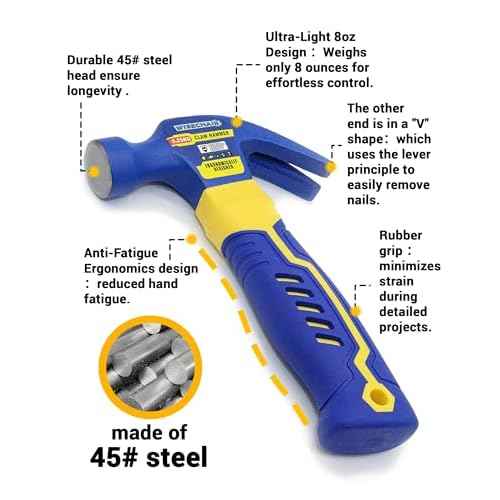 8 oz Professional Small Claw Hammer 45# Steel ? Anti-Slip Grip & Nail Starter