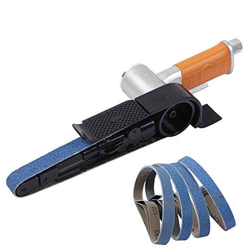 Air Belt Sander 3/4" x 20-1/2" Belt Size Pneumatic Tool with 12pc Belts (#40, #60, #80 & #120), Good for Deburring, Sanding and Finishing (3/4" x 20-1/2" Sander)