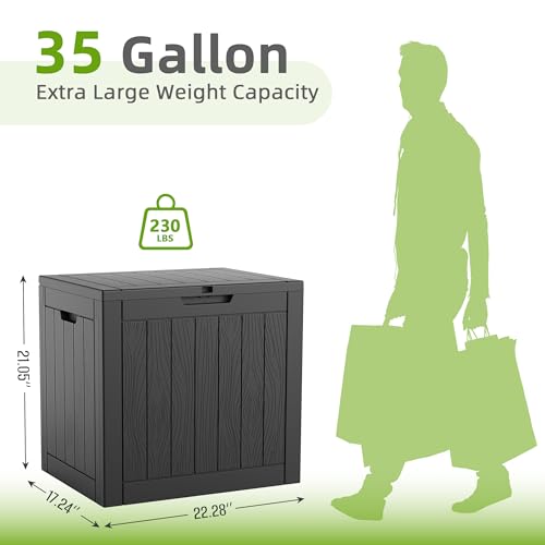 DRATO 35-Gallon Waterproof Outdoor Storage Box Resin Deck Storage Bin Black