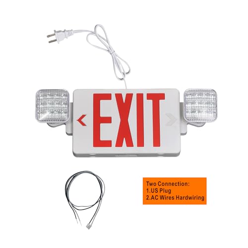 TANLUX White & Red Emergency Exit Sign with Battery Backup – 1 Pack, Double Face, UL Listed, 120V