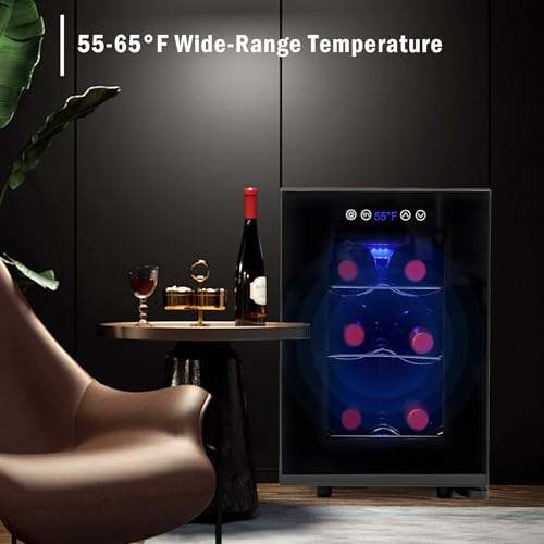 Iceblue 6-Bottle Wine Cooler Refrigerator with Glass Door & Digital Temp Control