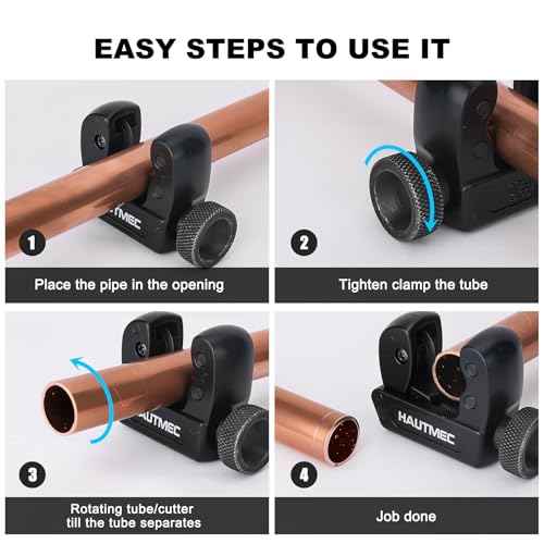 HAUTMEC Copper Pipe Cutter Tool 1/8" to 5/8"OD (3-16mm), Mini Copper Tubing Cutter Tool for PVC, Copper, Aluminum, and Thin Stainless Steel Tube HT0131-TC