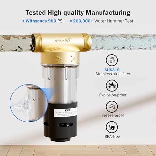 Frizzlife Spin Down Sediment Water Filter 40/100 Micron with Built-in Scraper