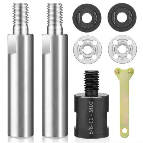 Angle Grinder Extension Rod 3/8" M10 Thread Shaft Connecting Kit 8PCS for 100 Type Angle Grinder & Polisher Attachments with Fixed Wrench, Converter Female to M10 Male and Flange Nut Set