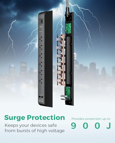Mifaso 5ft Braided Power Strip Surge Protector with 6 Outlets & 4 USB Ports