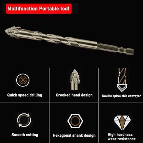 1/4 Inch Hex Carbide Drill Bit for Concrete Masonry ? 4-Flute Serrated Design, 6" Length, Fits Hammer Drill & Impact Driver ? Durable for Brick, Block, Stone(5pcs Sets)