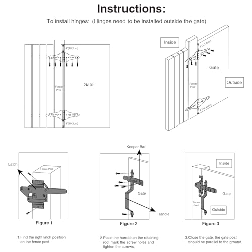 8-Inch Heavy Duty Decorative Strap Hinges with Spring Latch for Fence Gate - Black, Reversible, Easy Install