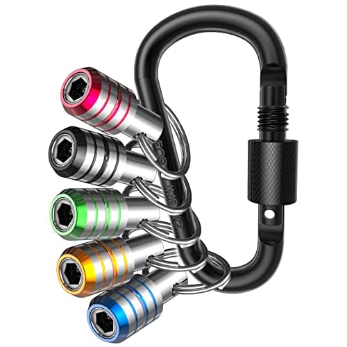 Bit Holder, 1/4inch Drill Bit Holder Keychain for Impact Driver Pull Back to Unlock Quick Change Magnetic Screwdriver Bit Holders-5Pcs