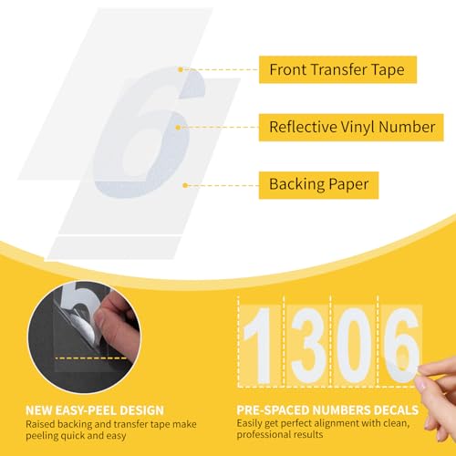 RAINHOL 3 Inch Reflective White Mailbox Number Stickers - 6 Sets Outdoor Durable Vinyl