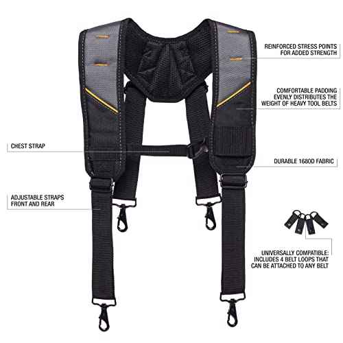 ToughBuilt ? Pro Padded Suspenders, Heavy-Duty Adjustable Work Suspenders with Breathable Padding, Durable Buckle Clips, and Reinforced Stitching for Tool Belts and Jobsite Comfort