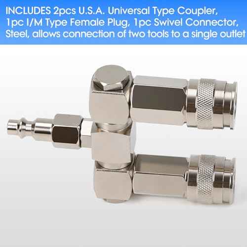 2-Way Air Hose Splitter with 360¡Æ Swivel, 1/4" NPT Steel Fittings - 300PSI Industrial Air Compressor Connector, Durable Quick Connect Accessories