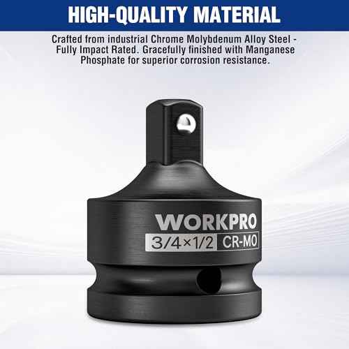 WORKPRO 3/4" F to 1/2" M Impact Socket Adapter, Cr-Mo Steel, Socket Adapter Set for Impact Driver Conversions, Square Drive Reducer for Impact Driver Wrench