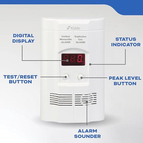 Kidde Carbon Monoxide & Explosive Gas Detector Plug-In Wall Alarm with Battery Backup - Clamshell Packaging