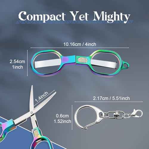 2PCS Mini Folding Scissors, Stainless Steel Nursing Scissors & Badge Reel Accessory with Keychain, Portable Safety for Travel, TSA, Craft, Office, Home, Sewing, First Aid Kits