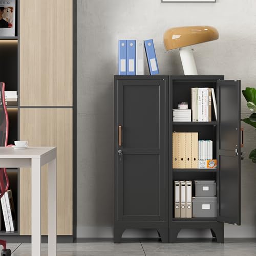 Korolado 46-Inch Black Metal Locker Cabinet with Lockable Door & Adjustable Shelves