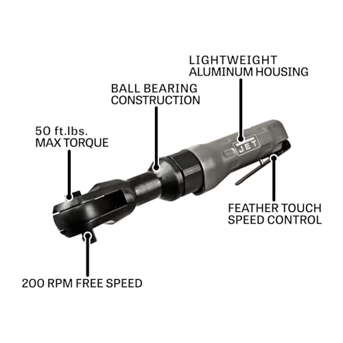 Jet 3/8-Inch Pneumatic Ratchet Wrench Model JAT-301, 50 ft-lbs, 200 RPM, Square Drive