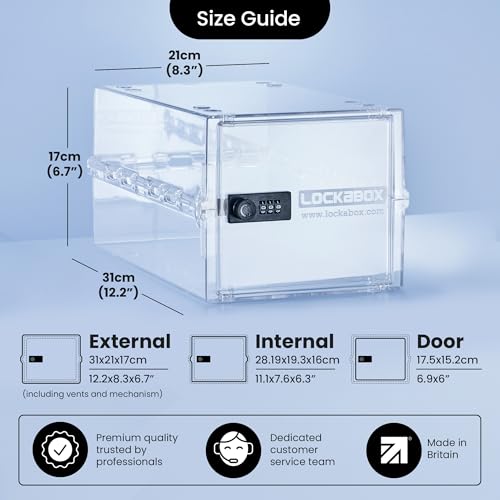 Lockabox One¢â | Premium Lock Box | Medium Combination Lock Box For Food, Medicine & Home Safety | External Size 12 x 8 x 6.6 inches (Crystal)