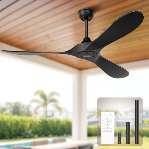 Obabala Black 52-inch Outdoor Ceiling Fan with Remote, 3 Blades, No Light, Reversible DC Motor