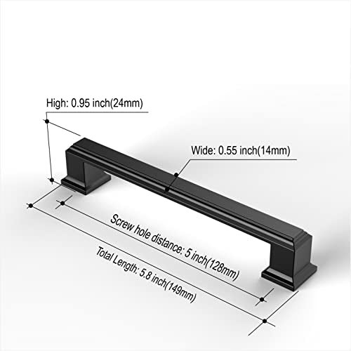 Amerdeco 10 Pack 5 Inch Matte Black Cabinet Pulls - 128mm Hole Centers, Kitchen & Drawer Handles