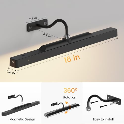 Craftersmark 16in Dimmable Rechargeable Battery Picture Light - Black, Pack of 1
