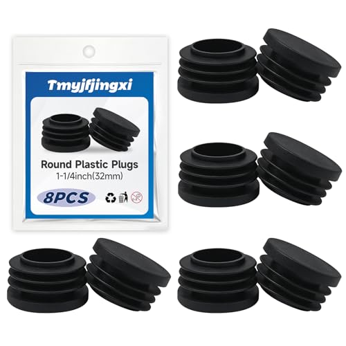 8-Pack 1-1/4 Inch (32mm) Round Plastic Hole Plugs for Furniture & Tubes, Black