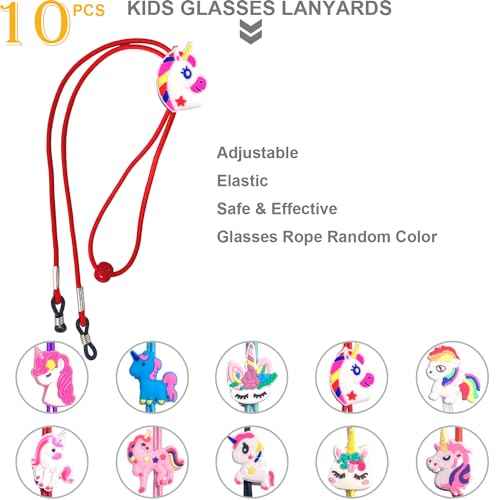 10 PCS kids glasses strap adjustable Anti-Skid lanyards cord for girls prescription glasses sunglass with cute cartoon buckle unicorn theme
