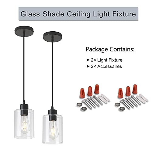 KLSS Black 2 Pack Farmhouse Glass Pendant Lights for Kitchen Island, Dimmable 4.75 Inch Shade with 58 Inch Cord