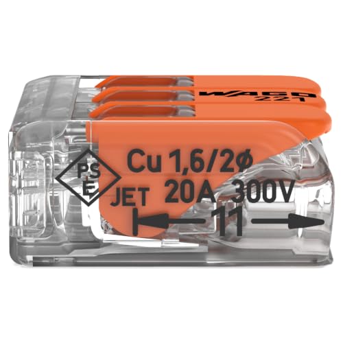 WAGO 221-413 Lever-Nuts 3 Conductor Plastic Compact Splicing Connectors Box of 50