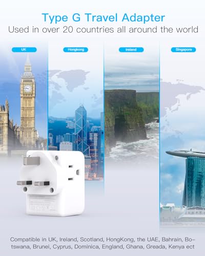 2 Pack UK to US Travel Plug Adapter with USB-C & USB-A Charging - Type G