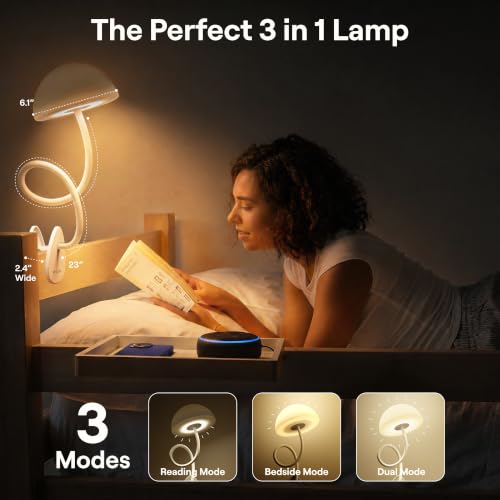 Smallish White Shroommate Dorm Bed Light Clip-On Night Lamp - Adjustable & Multi-Color