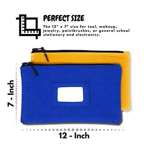 Canvas Tool Bag With ID Window And Blank Cards ? Large Zipper Tool Pouches Organizer ? Heavy Duty Small Tool Bag ? 12 x 7 inch Zipper Bag ? 7 Pieces 7 Colors