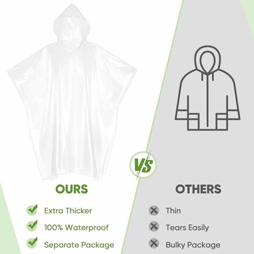 APEXUP Disposable Rain Ponchos for Adults - Clear 50 Pack, Family-Size Waterproof Cover