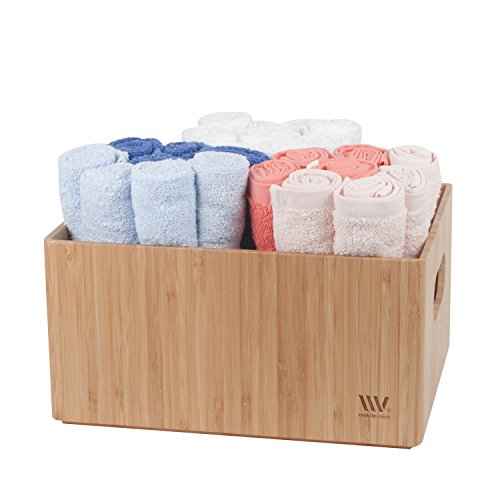 MobileVision Bamboo Storage Box, 12¡±x 9¡±x 6¡±, Durable Bin w/ Handles, Stackable - For Toys Bedding Clothes Baby Essentials Arts & Crafts Closet & Office Shelf With (White Clip Included)