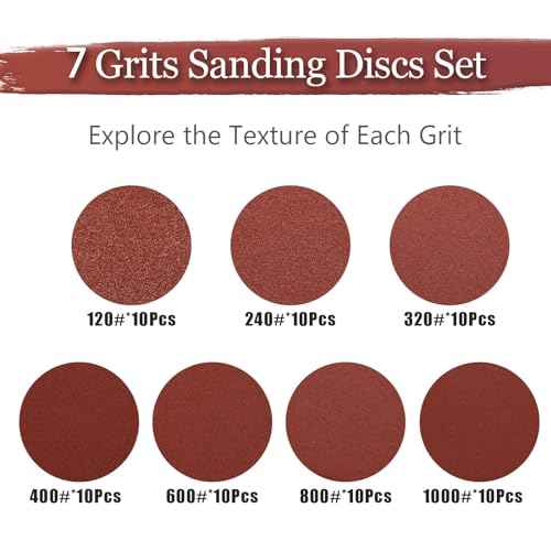 5 Inch Sanding Discs Hook and Loop, 70 PCS 8 Hole Sandpaper Include 120, 240, 320, 400, 600, 800, 1000 Grit for Random Orbital Sander