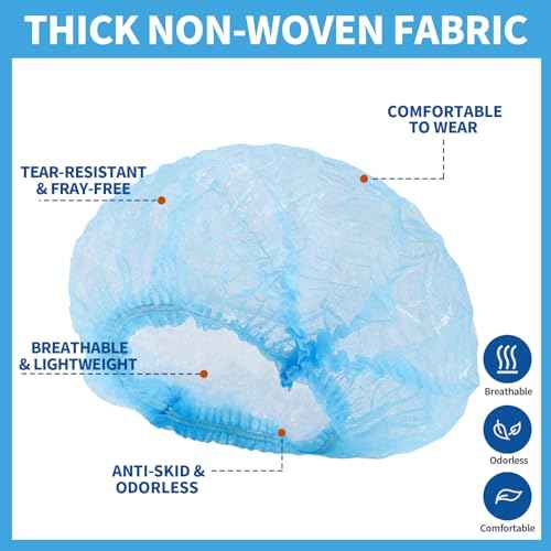 LEOBRO Hair Nets for Food Service Workers, 50PCS Hair Net, Hairnets for Foodservice, Kitchen Hair Nets for Women Men Cooking, Non-woven Bouffant Caps, Disposable Hair Cap Hair Cover, Blue, 21 Inch