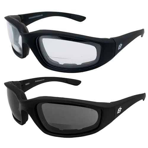 Birdz Eyewear Oriole Bifocal Safety Glasses 2 Pairs Padded Black Frame Clear Smoke Lenses +1.75 Magnification