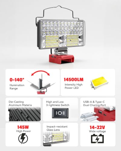 LIVOWALNY 27W LED Work Light for Milwaukee 18V Batteries, 14800LM, Yellow