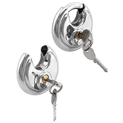 QWORK Disc Locks, 1 Pack Heavy Duty Steel Keyed Padlock Disc Storage Locks for Storage Unit, Moving Trailers, Shed, Fence, 3/8" Shackle