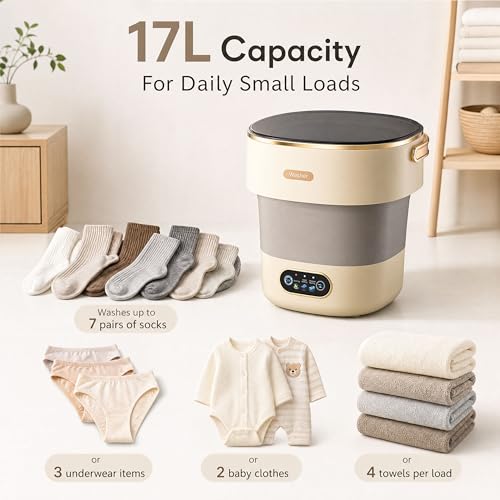 Neliangia Khaki Foldable Portable 17L Mini Washing Machine for Travel & Small Spaces